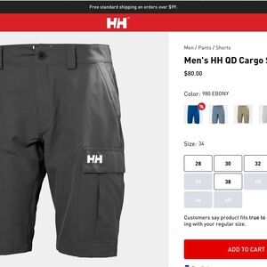 Men’s Helly Hansen cargo shorts waist 34. Color charcoal grey. New w/ tags